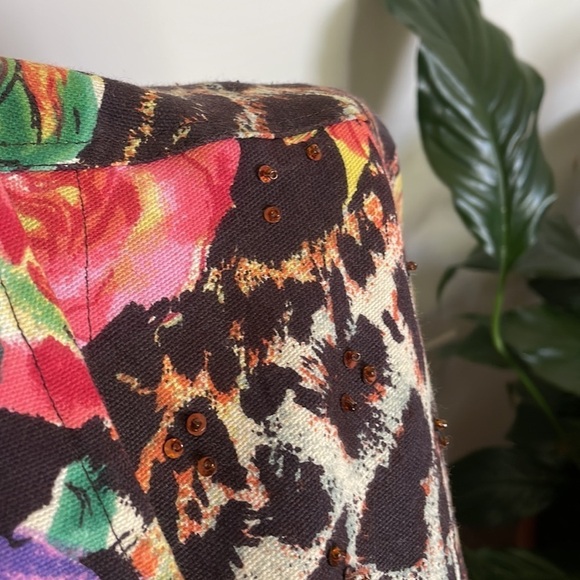Candy Couture Cotton button embellished Jacket Light Animal Print Floral Size XL - Picture 4 of 8